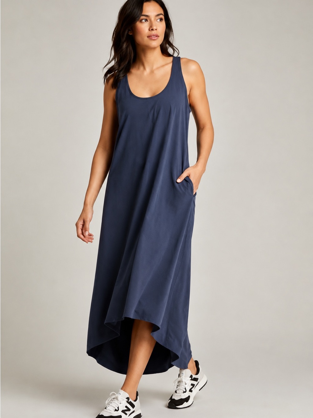 Athleta Presidio Traveler Maxi Dress Navy Blue Racerback Small Petite SP